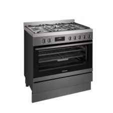 90cm freestanding electric oven and gas cooktop, dark stainless steel
